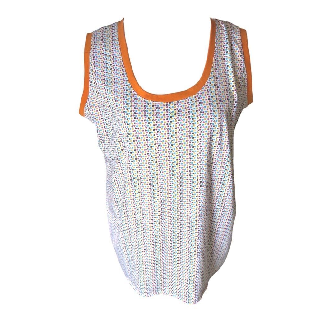 60s style Sleeveless‎ Blouse Top Multicolor Floral Print Tank Everyday SZ M